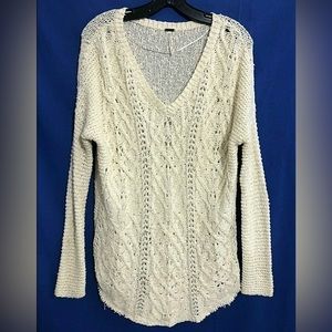 Free People Airy Open Weave Cotton Cross My Heart Knit Sweater in White